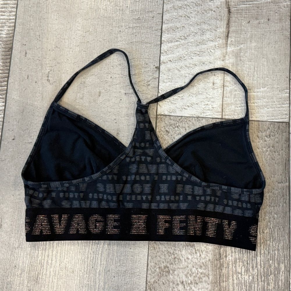 Savage X Fenty Black Grey Logo Bralette Racerback Medium Cotton Blend Loungewear - Picture 3 of 3